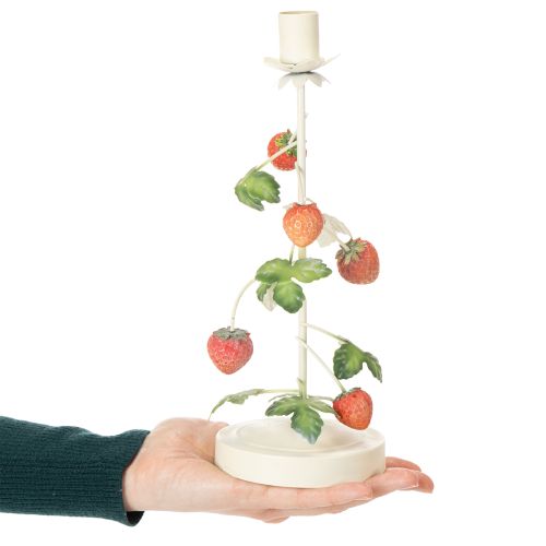 Prodotto Portacandele conico in metallo con decorazione a fragola, color crema, rotondo, H26cm