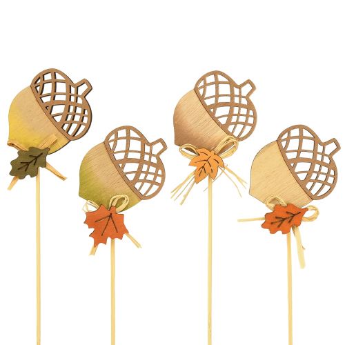 Tappo fiore ghiande in legno decorazione autunno 7x10 cm 12 pz