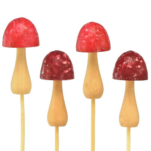 Tappo fiore fungo decorativo in legno rosso Ø2,5 cm 8 pezzi