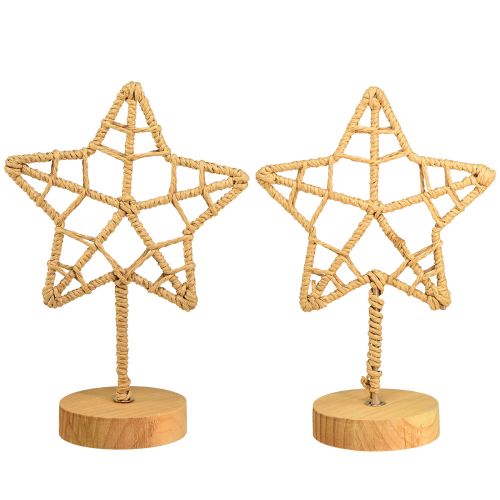 Prodotto Decorazione stella supporto in legno metallo fibra naturale Ø15cm 2pz