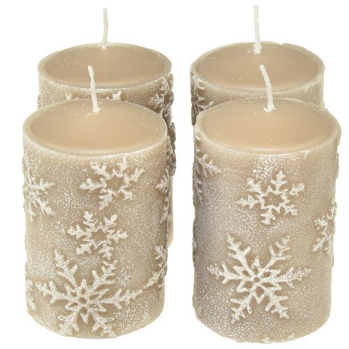 Candele a colonna candele beige fiocchi di neve 100/65mm 4 pz