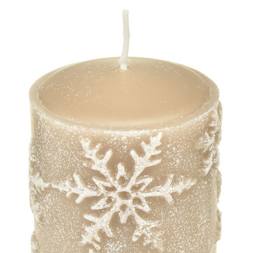 Floristik24 Candele a colonna candele beige fiocchi di neve 100/65mm 4 pz