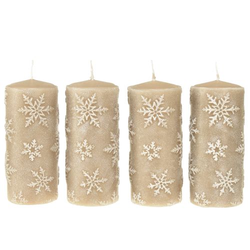 Prodotto Candele a colonna candele beige fiocchi di neve 150/65mm 4 pz
