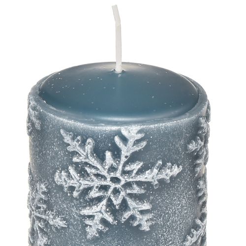 Floristik24 Candele a colonna candele blu fiocchi di neve 100/65mm 4 pz