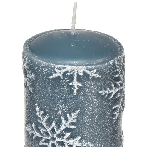 Floristik24 Candele a colonna candele blu fiocchi di neve 150/65mm 4 pz