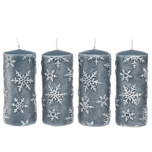 Floristik24 Candele a colonna candele blu fiocchi di neve 150/65mm 4 pz