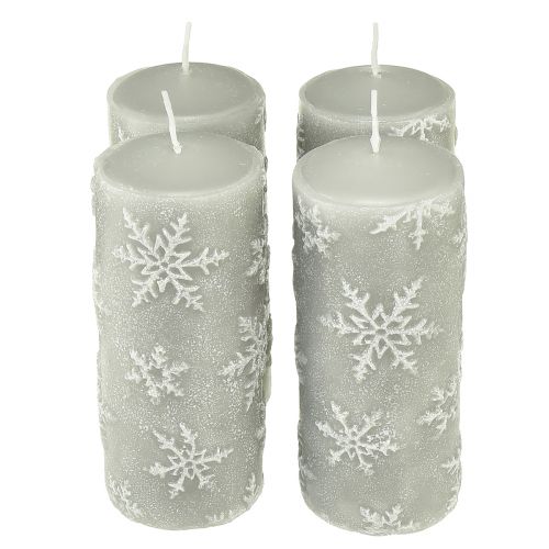 Prodotto Candele a colonna candele grigie fiocchi di neve 150/65mm 4 pz
