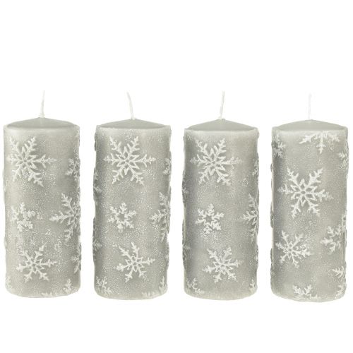 Prodotto Candele a colonna candele grigie fiocchi di neve 150/65mm 4 pz