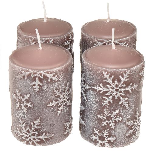 Candele a colonna candele rosa fiocchi di neve 100/65mm 4 pz