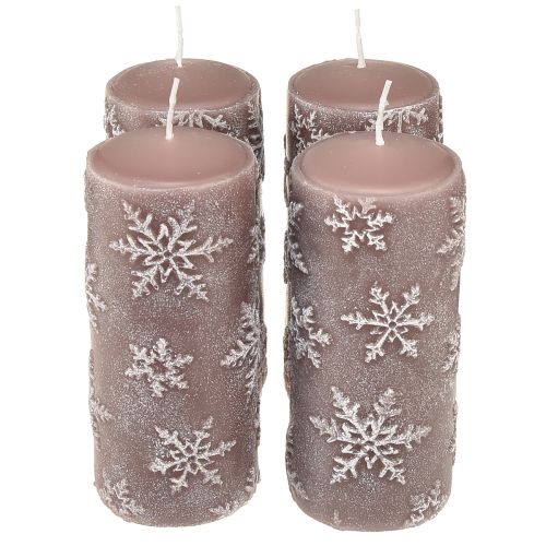 Candele a colonna candele rosa fiocchi di neve 150/65mm 4 pz