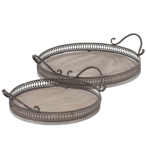 Floristik24 Vassoio con manici vassoio rotondo marrone antico Ø26/33cm set da 2