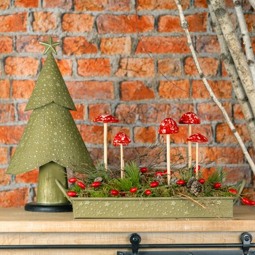 Albero di Natale in metallo e stelle in legno verde argento H46,5 cm