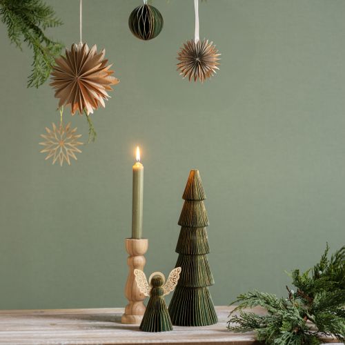 Floristik24 Albero di Natale a nido d&#39;ape in carta Natale verde oro H30cm 2 pezzi
