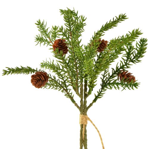Prodotto Ramo di abete artificiale con due coni naturali - Legato con iuta - Decorazione natalizia perfetta 28 cm 4 pezzi