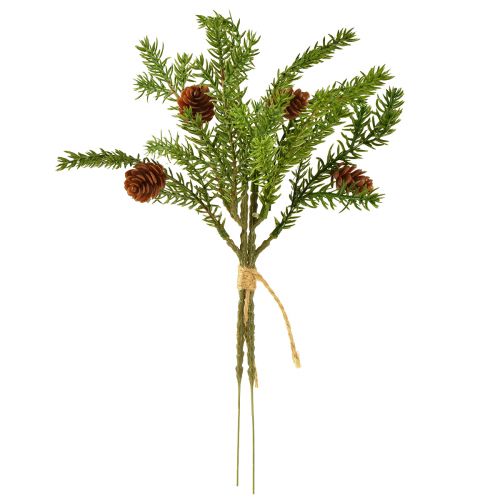 Prodotto Ramo di abete artificiale con due coni naturali - Legato con iuta - Decorazione natalizia perfetta 28 cm 4 pezzi