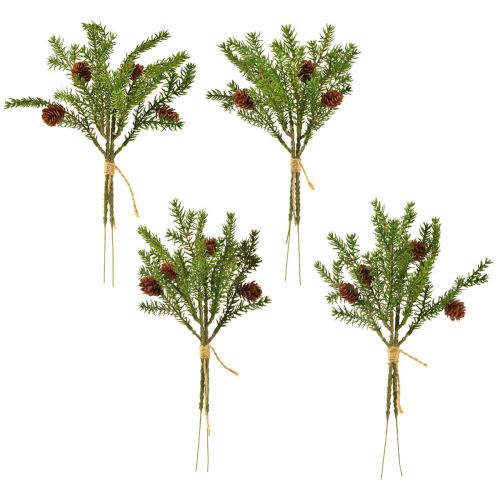 Prodotto Ramo di abete artificiale con due coni naturali - Legato con iuta - Decorazione natalizia perfetta 28 cm 4 pezzi