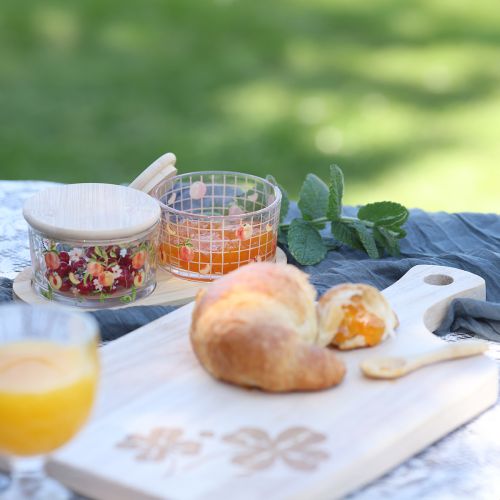 Prodotto Set di tapas con vasetti di marmellata di pesche su vassoio 20×10×6,5 cm