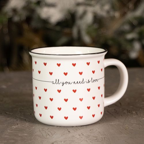 Prodotto Tazza con cuori tazza in ceramica bianca rossa Ø9cm H9cm