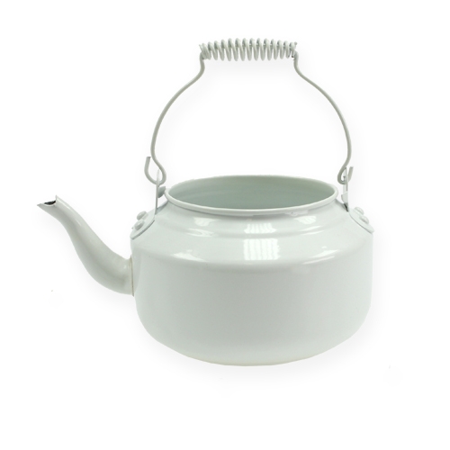 Teiera decorativa in metallo bianco con fioriera Ø12 cm H10 cm
