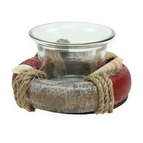 Floristik24 Porta tealight salvagente bianco, rosso Ø8,5cm