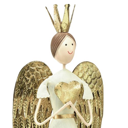 Prodotto Decorazione da tavolo figura di angelo in metallo con cuore in oro bianco H54 cm