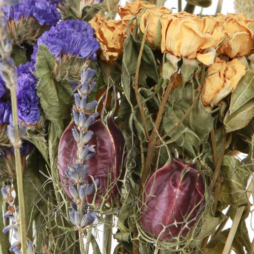 Prodotto Mazzo di fiori secchi viola arancio lavanda di mare granelli 55 cm