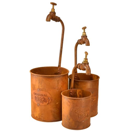 Prodotto Fioriera decorativa in metallo patinato con rubinetto H25/37/43 cm set da 3 pz