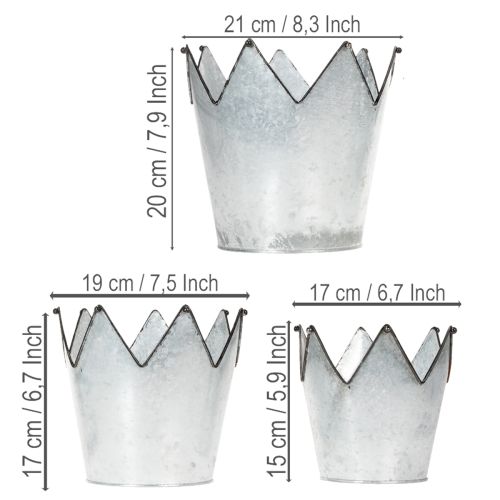 Set di 3 corone decorative in metallo zincato per fioriere, Ø21,5/19,5/17 cm. | Floristik24.it