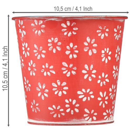 Prodotto Mini vaso da fiori rosso e bianco, con decorazione floreale, in metallo, Ø10,5 cm H10,5 cm