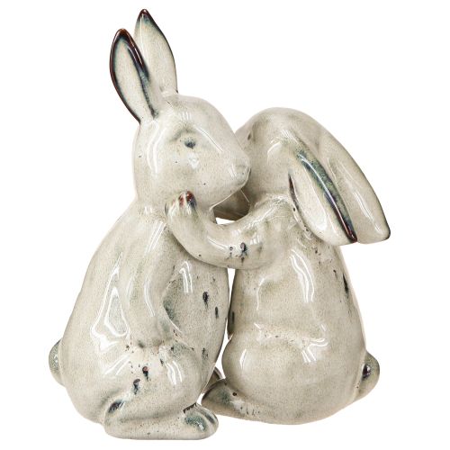 Floristik24 Figure di coniglio in ceramica grigio – Decorazione pasquale carina 2 pezzi 22 cm