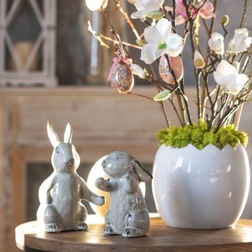 Floristik24 Figure di coniglio in ceramica grigio – Decorazione pasquale carina 2 pezzi 22 cm