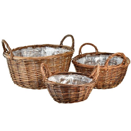 Set di cestini rustici in vimini con maniglie per il trasporto - 3 misure (40 cm, 33 cm, 26 cm) - Multifunzionale per la casa e il giardino - Set di 3