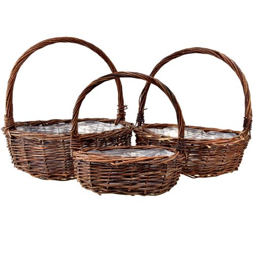 Prodotto Set di cestini rustici in vimini con manici - 3 dimensioni (36 cm, 31 cm, 26 cm) - Conservazione e decorazione versatili - Set di 3
