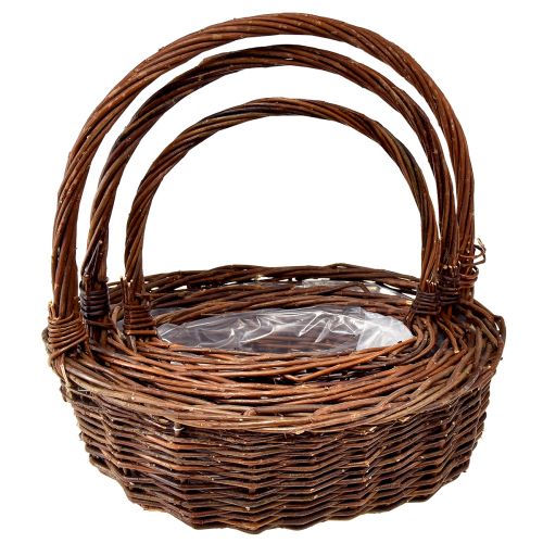 Prodotto Set di cestini rustici in vimini con manici - 3 dimensioni (36 cm, 31 cm, 26 cm) - Conservazione e decorazione versatili - Set di 3