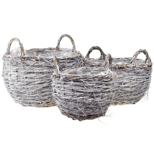 Floristik24 Set di cestini in vimini lavati di bianco - 3 misure (42 cm, 36 cm, 26 cm) - Versatile per decorare e riporre - Set di 3 pezzi