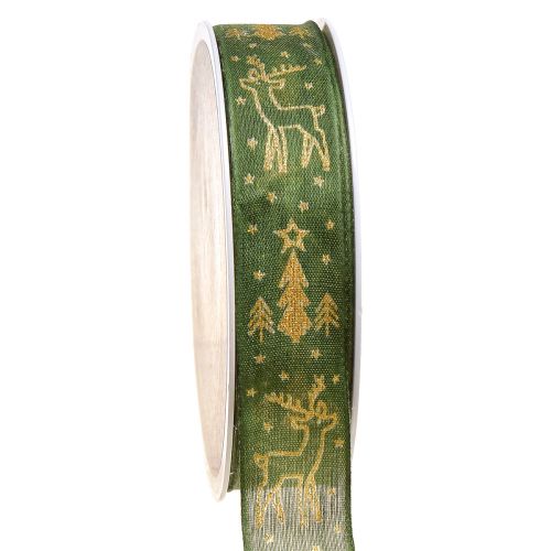 Floristik24 Nastro natalizio bordo filo renna verde oro L25mm L18m