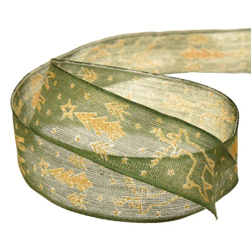 Prodotto Nastro natalizio bordo filo renna verde oro L25mm L18m