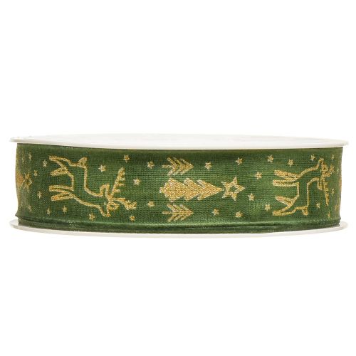 Prodotto Nastro natalizio bordo filo renna verde oro L25mm L18m