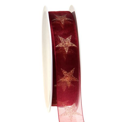Prodotto Nastro natalizio oro rosso scuro con stelle L25mm L18m