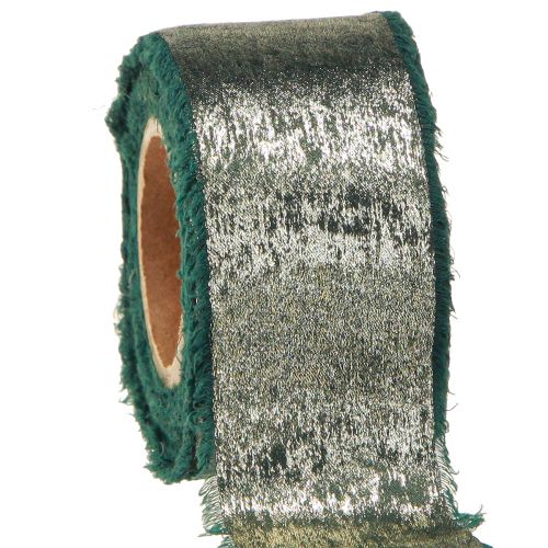 Prodotto Nastro natalizio verde oro sfilacciato vintage W40mm L10m