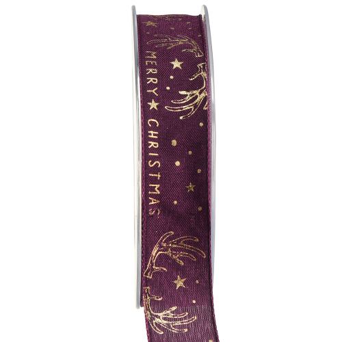 Nastro natalizio decorazione corna stella oro viola W25mm L15m