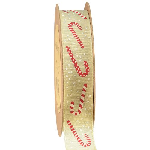Floristik24 Nastro natalizio con bastoncini di zucchero nastro regalo beige 25 mm 15 m