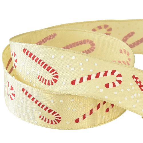 Prodotto Nastro natalizio con bastoncini di zucchero nastro regalo beige 25 mm 15 m