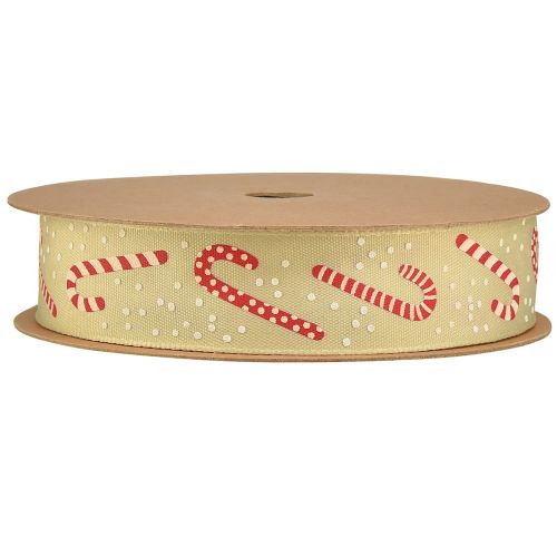 Prodotto Nastro natalizio con bastoncini di zucchero nastro regalo beige 25 mm 15 m