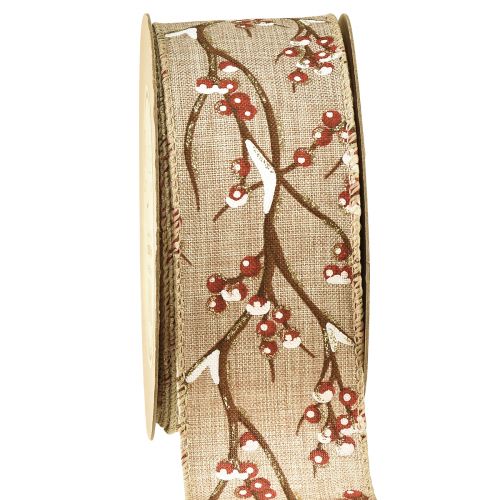 Floristik24 Nastro natalizio invernale bacche di sorbo rosso bianco L50mm L10m