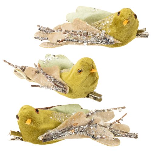 Floristik24 Decorazione natalizia a forma di uccello con clip verde, glitter 12 cm, 6 pezzi assortiti