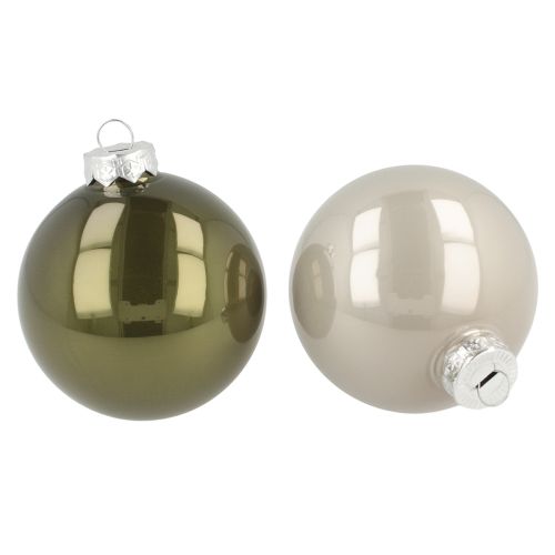 Floristik24 Palline di Natale in vetro color oliva grigio argento Ø7,5cm 12 pezzi