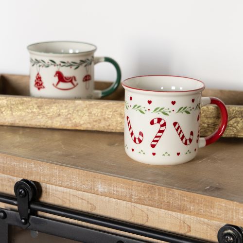 Prodotto Tazza natalizia in ceramica rosso verde crema H9cm 2 pezzi
