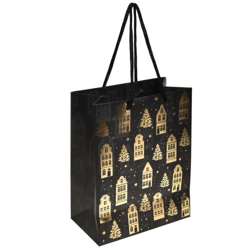 Floristik24 Sacchetto di Natale casette di abete nero/oro 18x10x23cm 2 pezzi