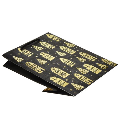 Floristik24 Sacchetto di Natale casette di abete nero/oro 18x10x23cm 2 pezzi